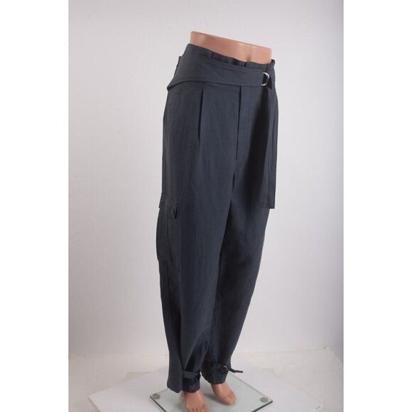 Zara Womans Tapered Cargo Pants High rise Size XL Blue Linen 1122/243 NWT - Picture 2 of 7